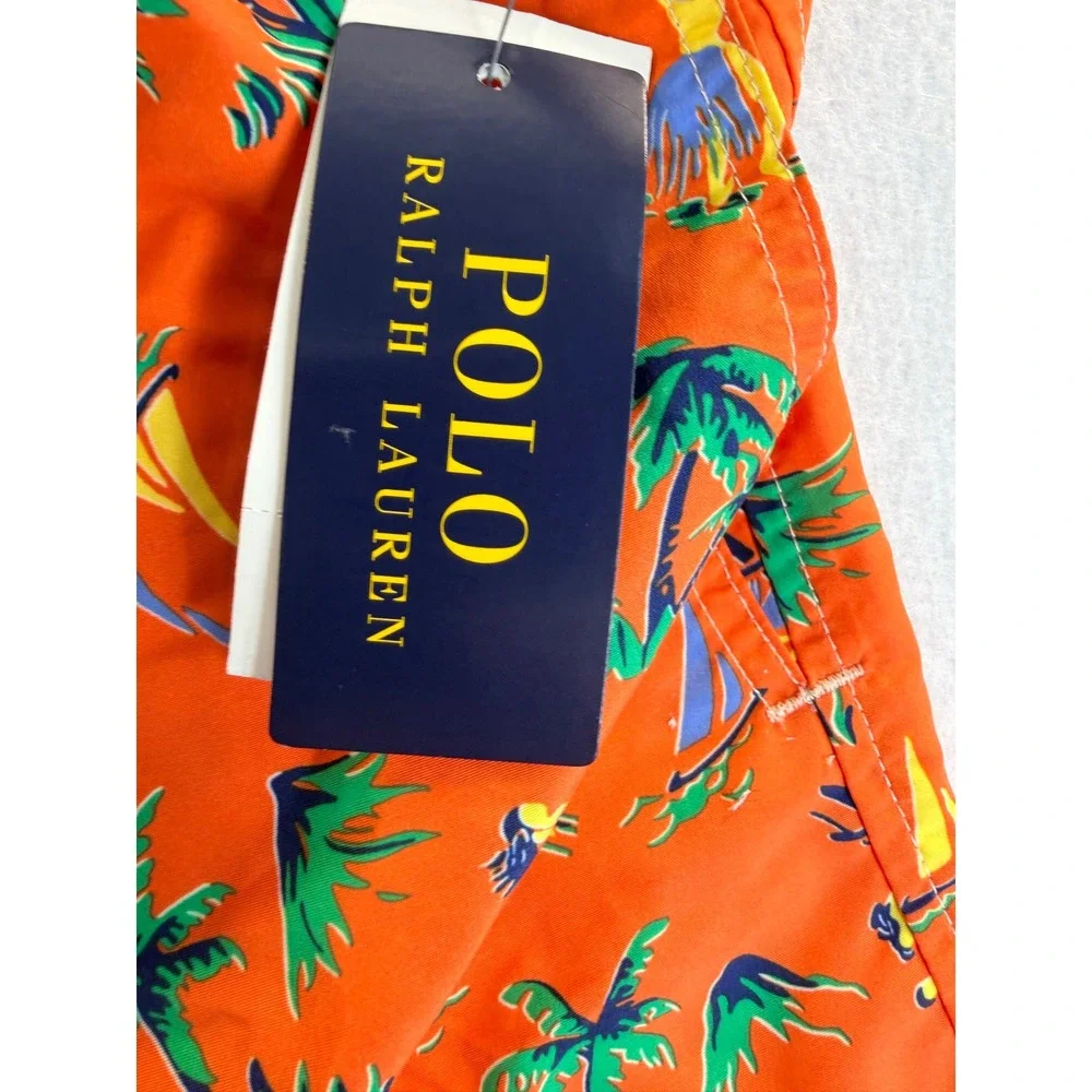 Polo Ralph Lauren Mens Orange Tropical Hula Sailboat Swim Trunks 1XB NWT
